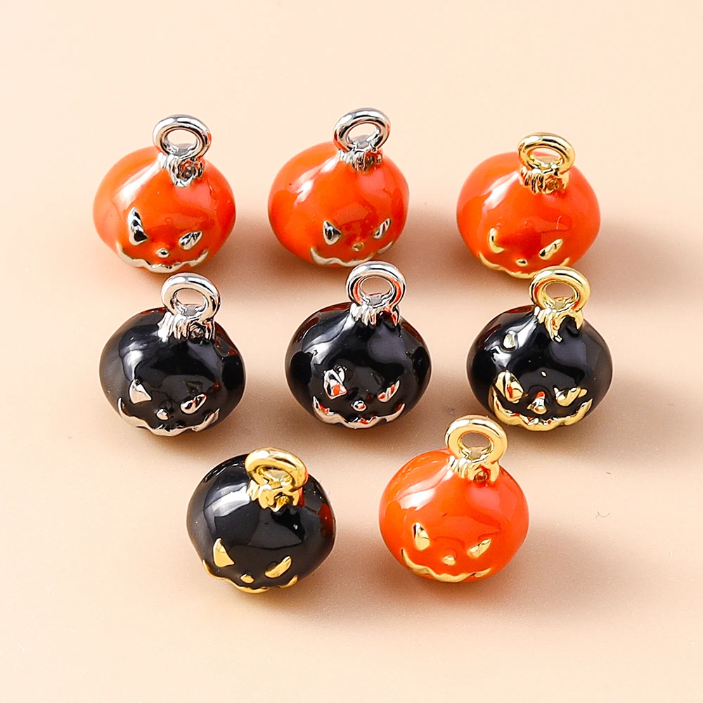 Leslie 5 Stück Niedliche Mini-Halloween-Kürbis-Anhänger, Charm-Perlen für DIY-Schmuckherstellung aus Sterlingsilber – Detail 2