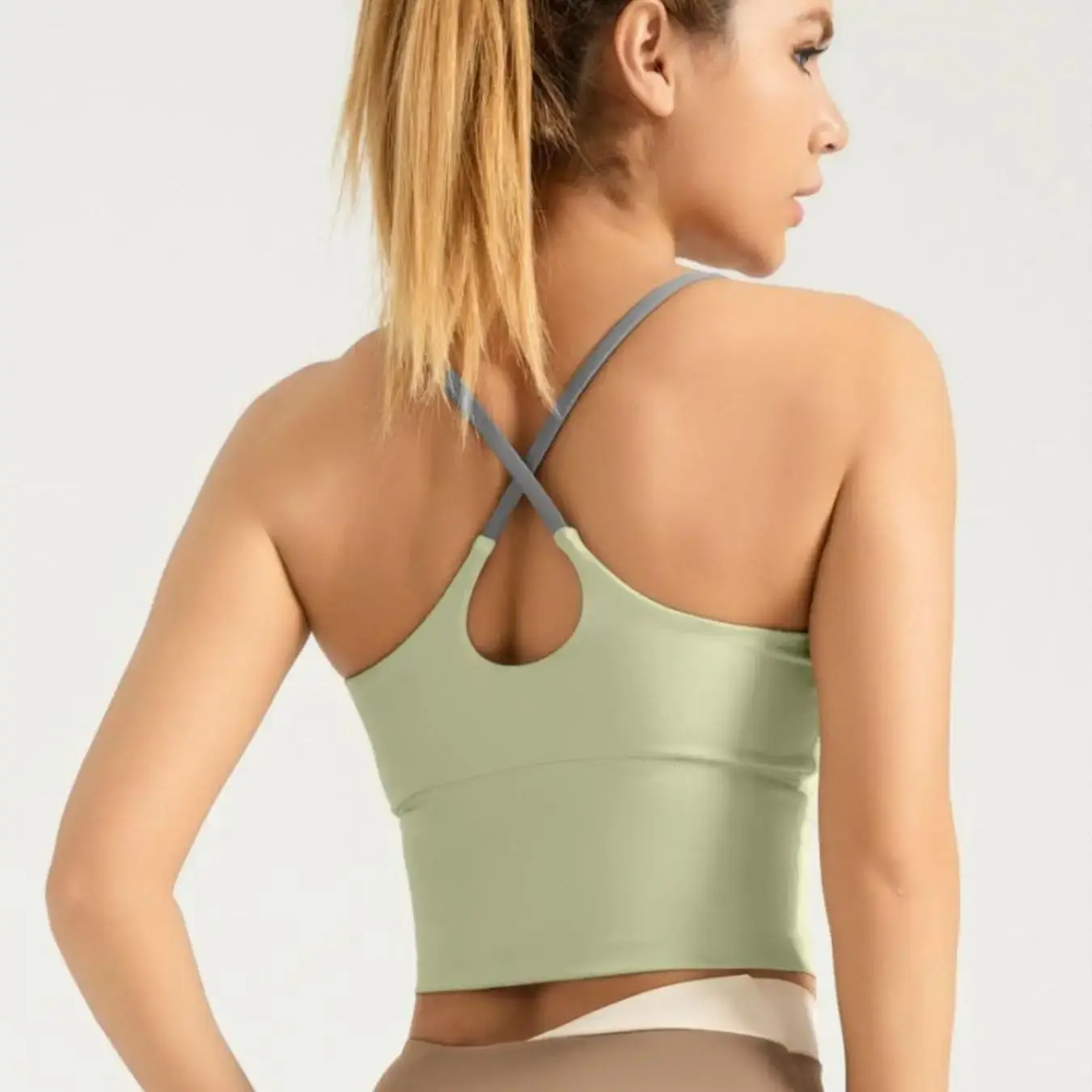 High beauty color blocking nude sports vest with high elasticity and chest cushion, yoga bra, fitness bra for women view 3