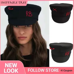 Luxury Baker Boy Cap Letter Woolen Newsboy Beret Caps for Women Flat Top Militray Navy Winter Hats Boinas Para Mujer