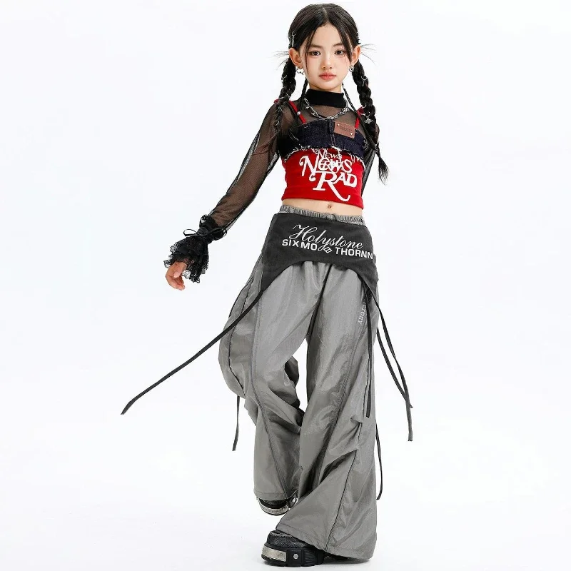 

Girls Hip Hop Street Dance Outfit Cool Jazz Stage Costume K-pop Performance Clothes Group Crop Top Baggy Pants Street Dance Set