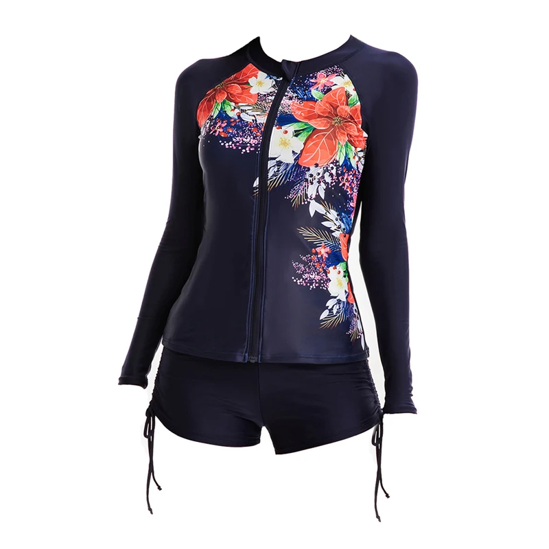 Zwei Stück Damen Rashguard Langarm Badeanzug Zipper Surf Bademode UV Schutz Schwimmen Tragen Bademode Badeanzug Sport