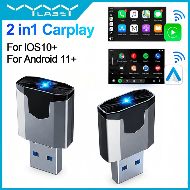 Vyvylabs 2 In1 Wireless CarPlay Adapter Plug and Play Wired to Wireless Carplay Adapter for iPhone 6 Above and Android 11 Above