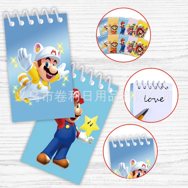 BANDAI 10pcs Super Mario Bros Weekly Planner Notebook Cartoon Mini Notepad Portable Student Journal Stationery Office School