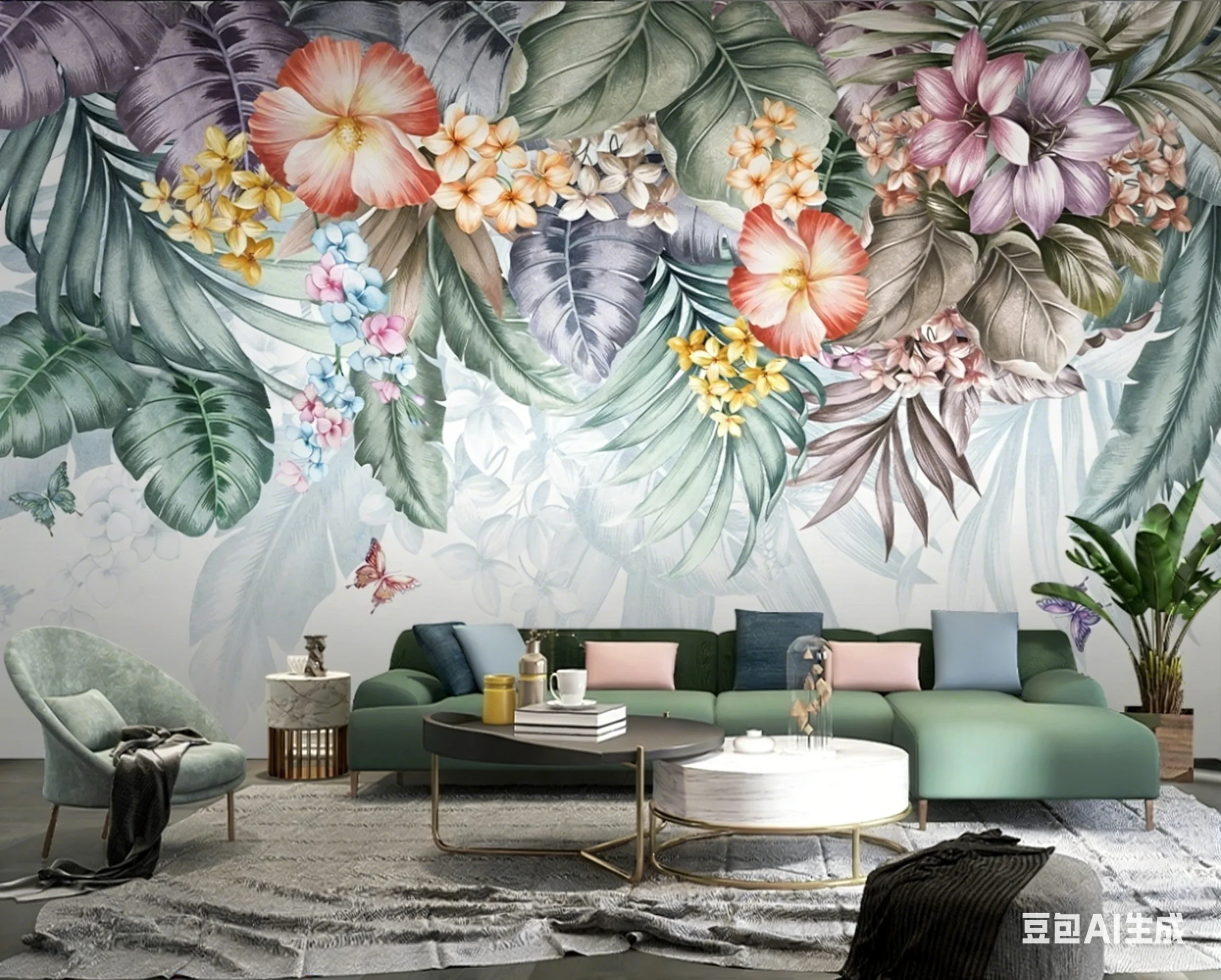Custom size mural, medieval hand-painted Nordic tropical rainforest plants, TV sofa background, wall paper decoration painting