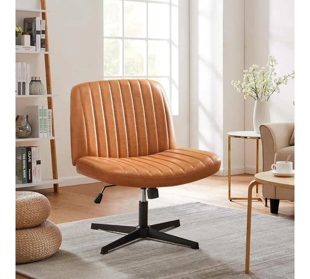 كرسي مكتب حديث بدون ذراعين مع 360 درجة °   دوار وارتفاع قابل للتعديل، مقاعد مهام من قماش جلد البولي يوريثان للمكتب المنزلي - بني