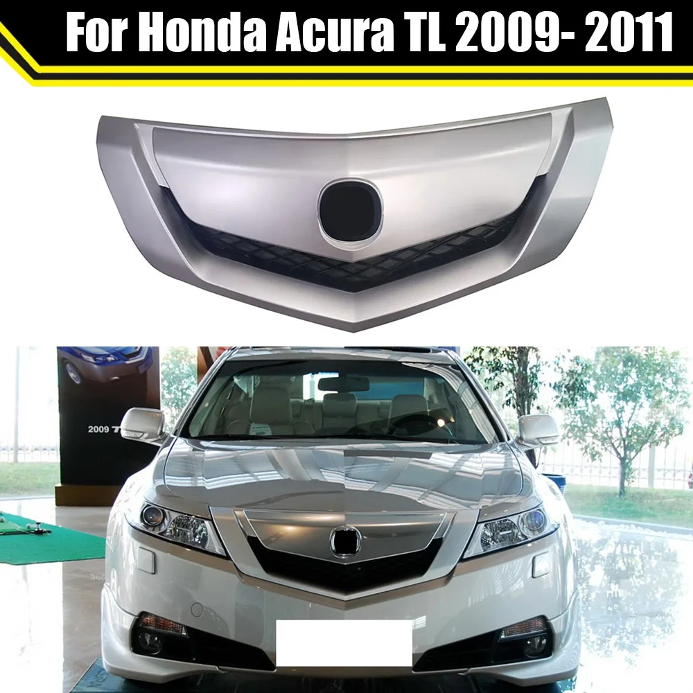 

For Honda Acura TL 2009 2010 2011 Silver W/Satin Finished Molding Racing Grill Modified Radiator Grille Grills Bumper Mesh Mask