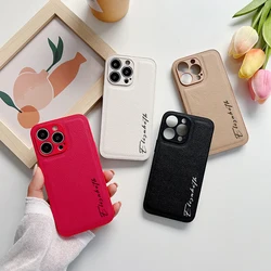 For iPhone 14 13 12 11 15 16 Pro Max Case Korea Personalised Customized DIY Name Leather Cover 14 15 Pro Max XR XS Max 7 8 Plus
