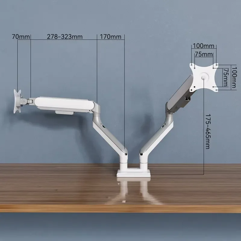 Aluminum Dual Monitor Stand Heavy Duty Desk Mount for Two Screens Silver Modular Gaming Workstation Riser Adjustable Height