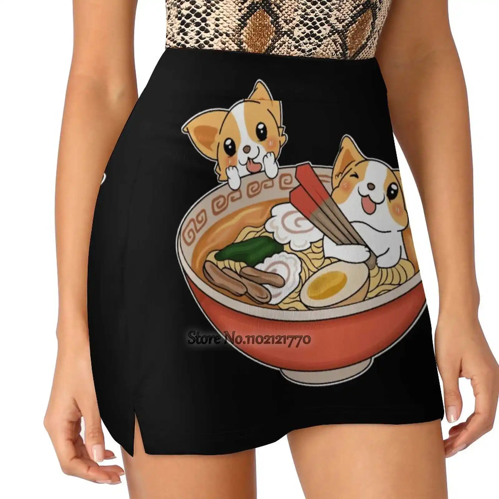 

Kawaii Japanese Anime Corgi Dog Funny Ramen Trending Fashion Skirt Summer Printed Women Sport Skirts Double-Layer Athletic