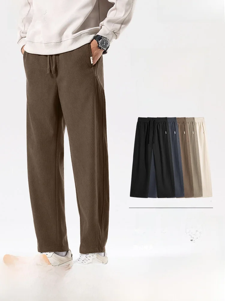 

Snow Flng Men's Straight Leg Casual Pants Simple Banana Knife Design mid Waist Elastic Closure Polyester Fiber Spring Autumn