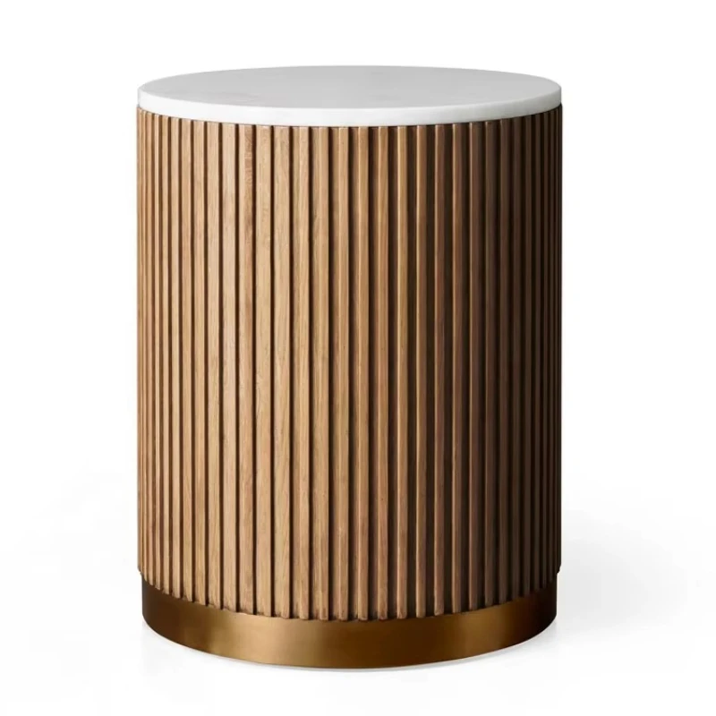 

New luxury modern style living room furniture oak coffee table with round marble wooden side table home