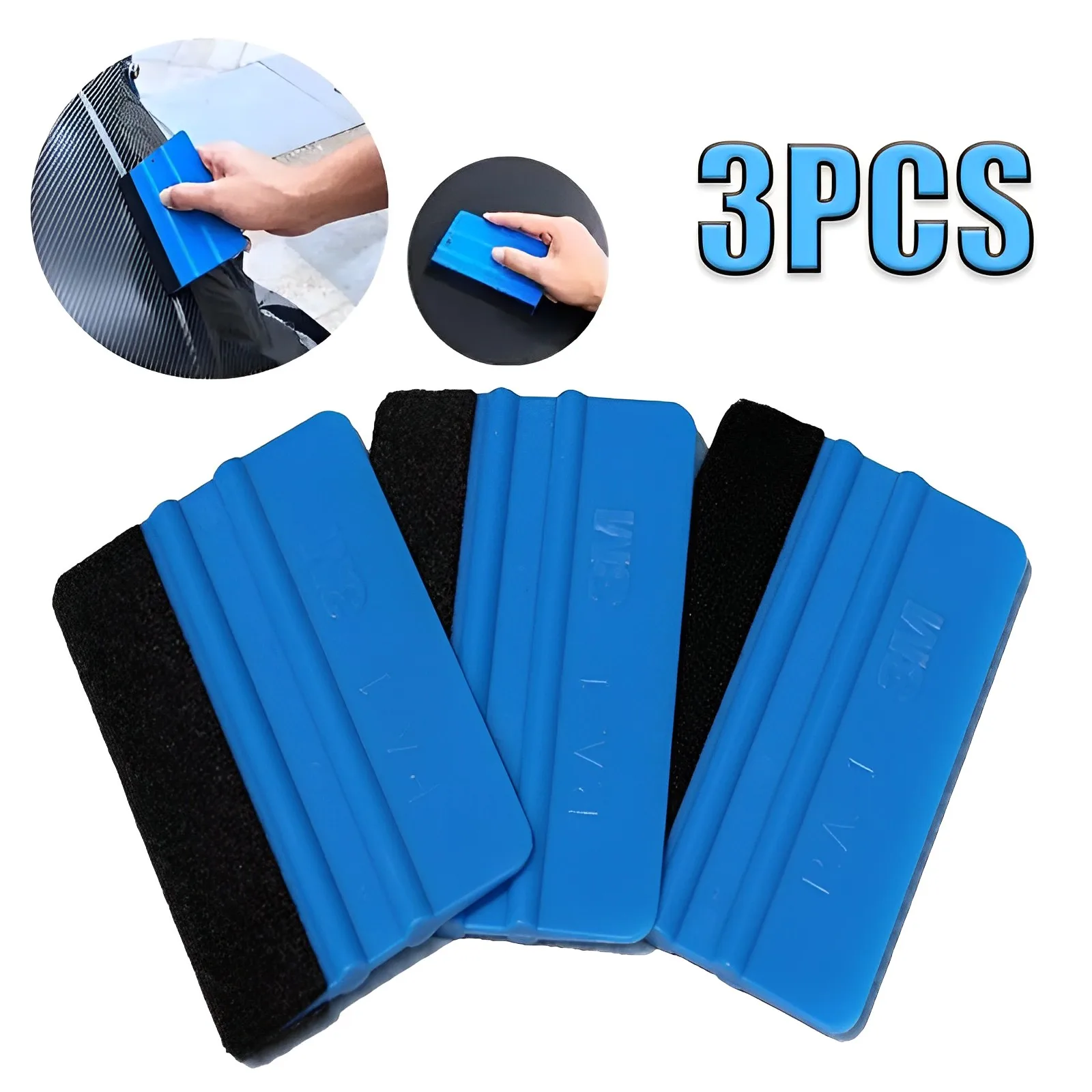 3PCS Auto Film Squeegee Blue Plastic Soft Felt Vinyl Scraper Window Wrapping Squeegee car Sticker Install Applicator Tools