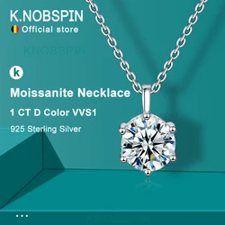 K.NOBSPIN 2.0ct VVS1 D Color Moissanite Necklace 925 Soild Sterling Sliver Chain with Certificate Fine Jewelry for Woman