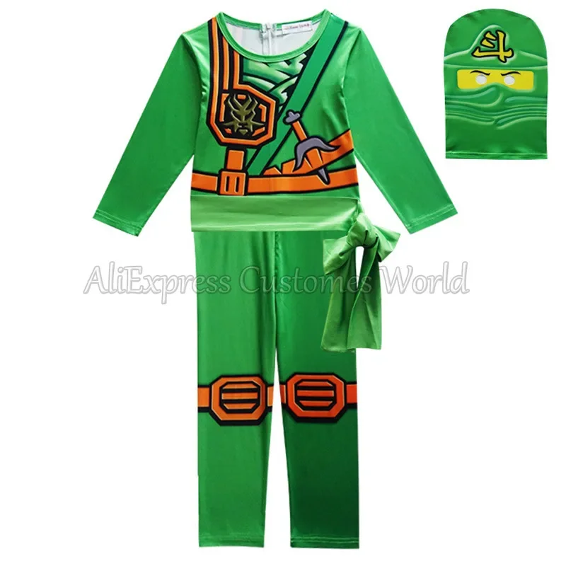 Anime leg kids Ninja Lloyd Montgomerie cosplay costume clothes fancy party dress up Halloween for jumpsuit set with mask