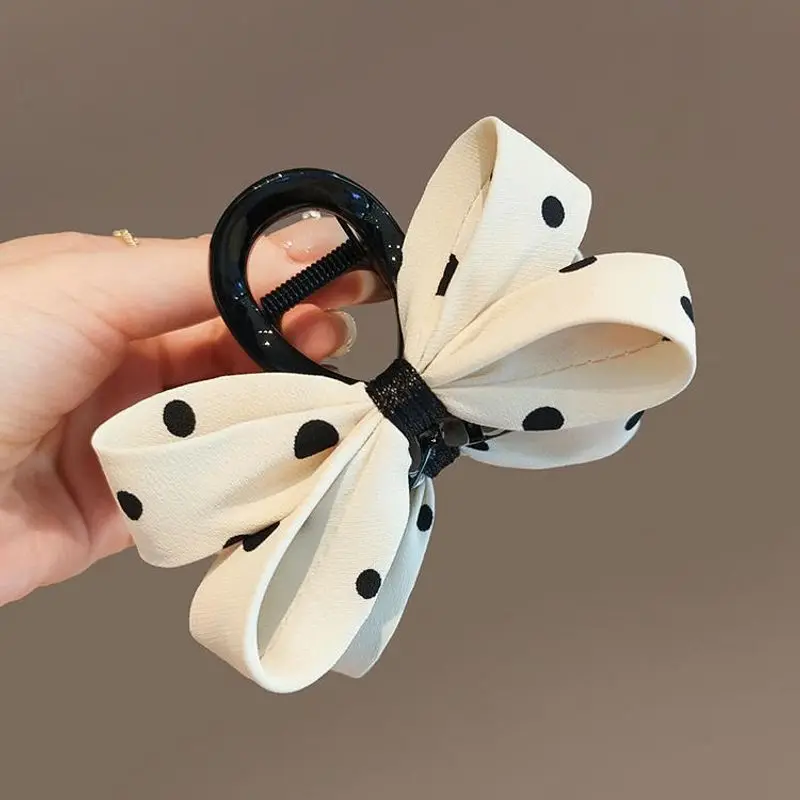 1pc Korean fashion high-end retro black and white contrasting polka dot clip new exquisite bow shark clip hair clip - view 2