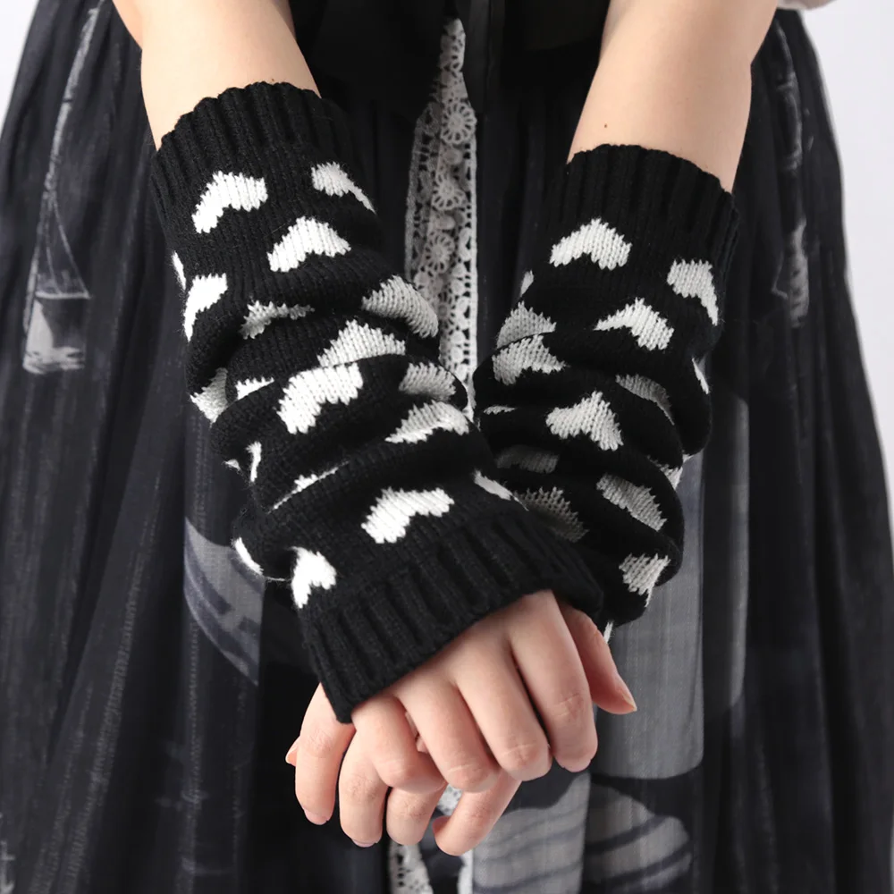 New Women Kawaii Lolita Arm Sleeve for Girl Arm Crochet Knitting Gothic Heart Warm Fingerless Warmer Autumn Winter Gloves