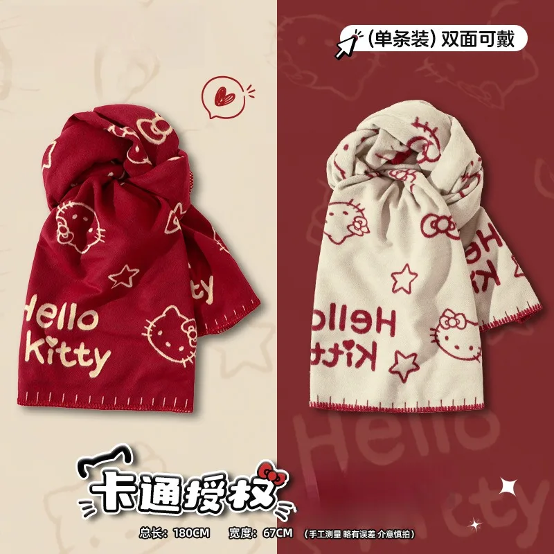 

2026 New Miniso Reversible Scarf Sanrio Autumn Winter Women Cute Scarf Cartoon Small Shawl Girl Heart Warm and Comfortable Gift