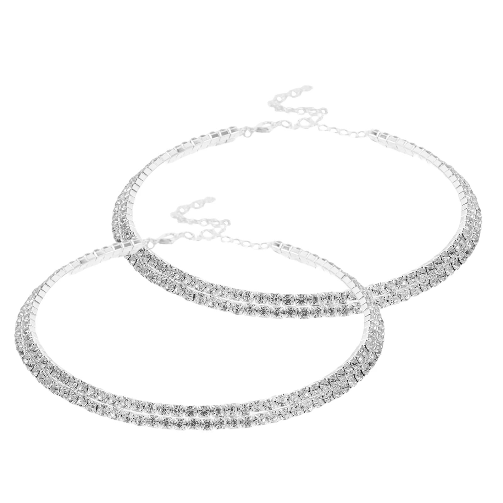 

2Pcs Double Layer Bling Necklace Crystal Pendant Necklace Sparkling Bridal Jewelry Adjustable Choker for Women
