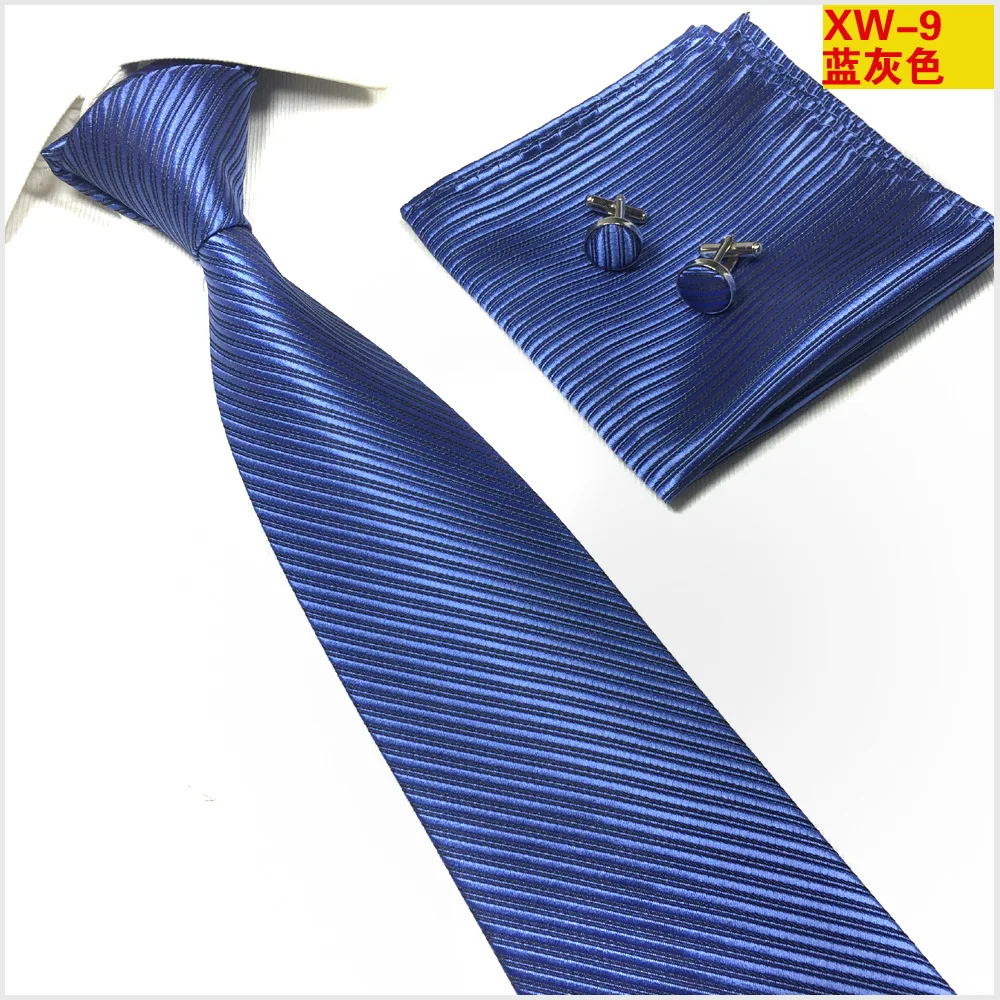 1 Set Vintage Fashion Party Men's Handkerchief Blue Stripes Business Men Pocket Square 22*22cm Tie 145*9cm
