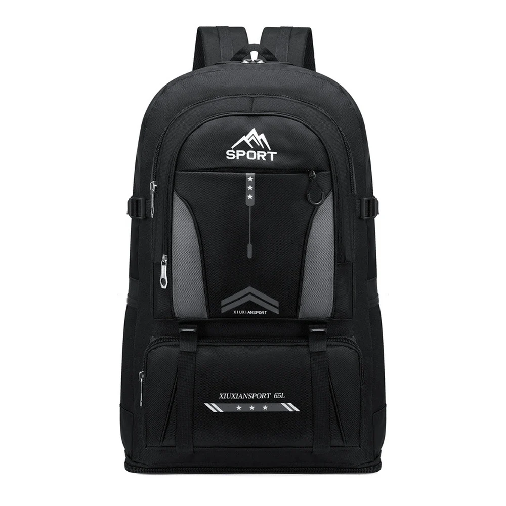 Expandable Oxford Travel Backpack with Front Zipper Compartments and Side Mesh Pockets Large Outdoor Bag for Hiking Camping