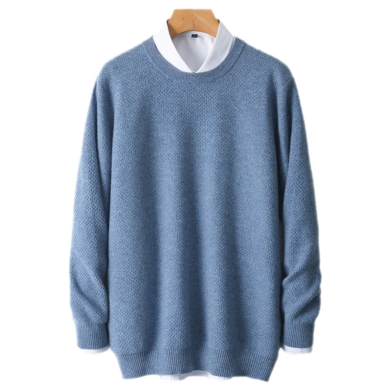 

Autumn and winter new men's pullover 100% pure woolen sweater commuter business crewneck sweater wool knit base shirt