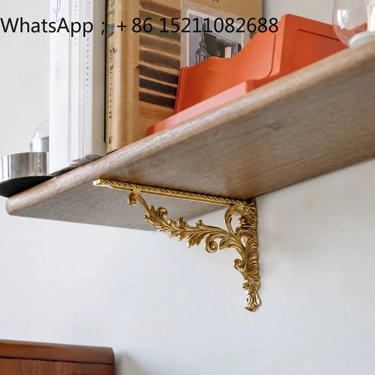 LLY Vintage Brass Carved Shelf Bracket, Antique Metal Wall Hanging Floating Shelf Support, Decorative Laminate Support