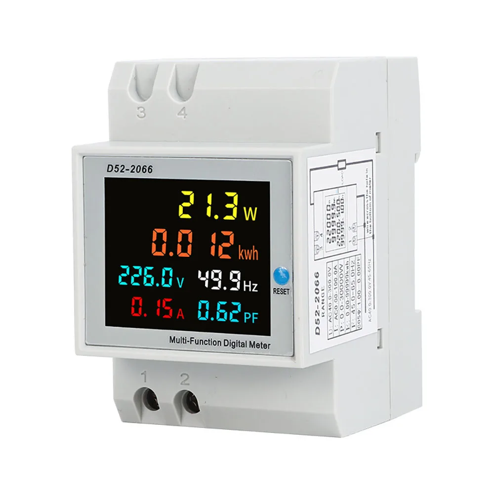 6IN1 Din Rail AC Monitor 110V 220V 380V 100A Napięcie Prąd Współczynnik mocy Aktywny KWH Miernik częstotliwości energii elektrycznej VOLT AMP