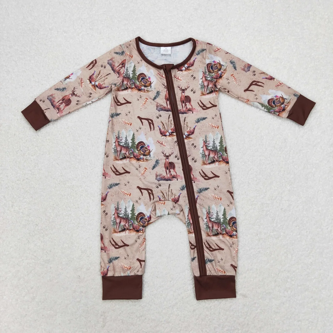 

Wholesale Baby Boy Zipper Long Sleeves Deer turkey duck Romper Kids Toddler One-piece Newborn Coverall Bodysuit Brown Jumpsuit