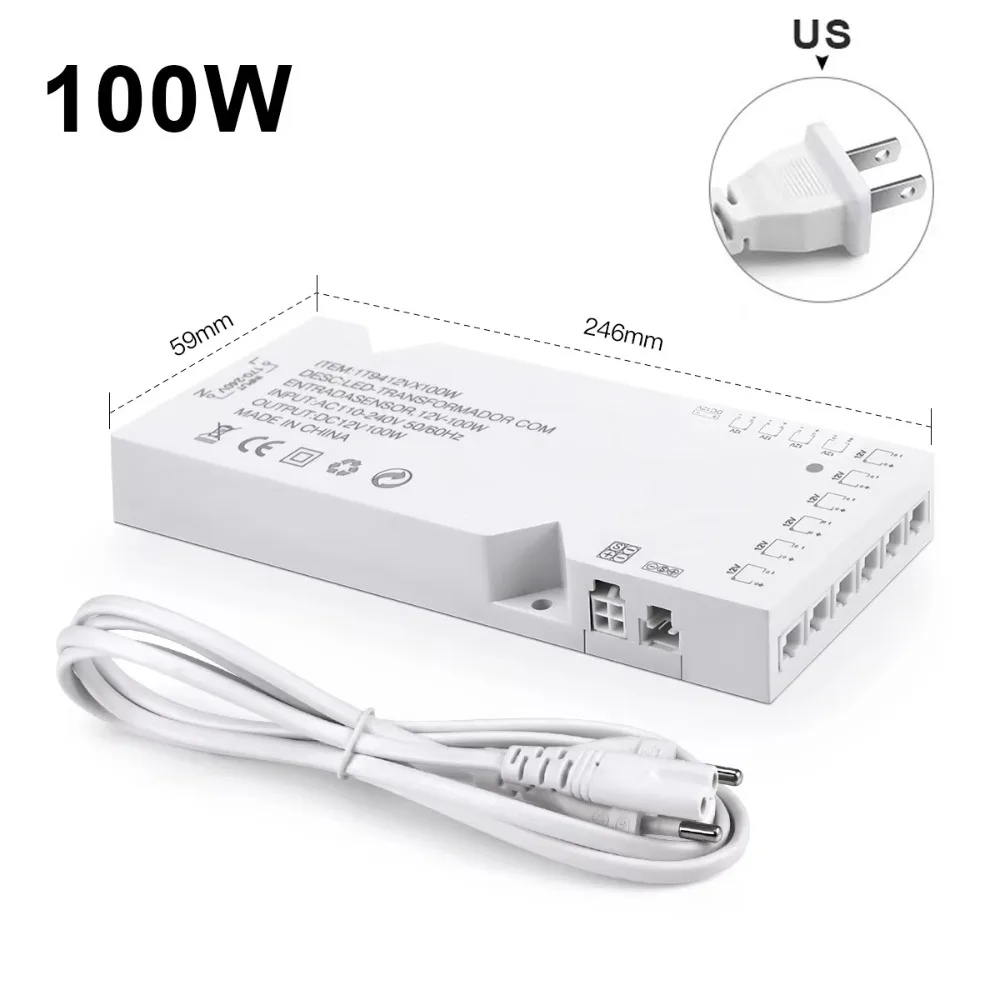 DC12V LED Lighting Transformer 2A 3A 5A 8A Port Power Supply Adapter DIY 110-250V LED Strip Driver for Integrated Lighting