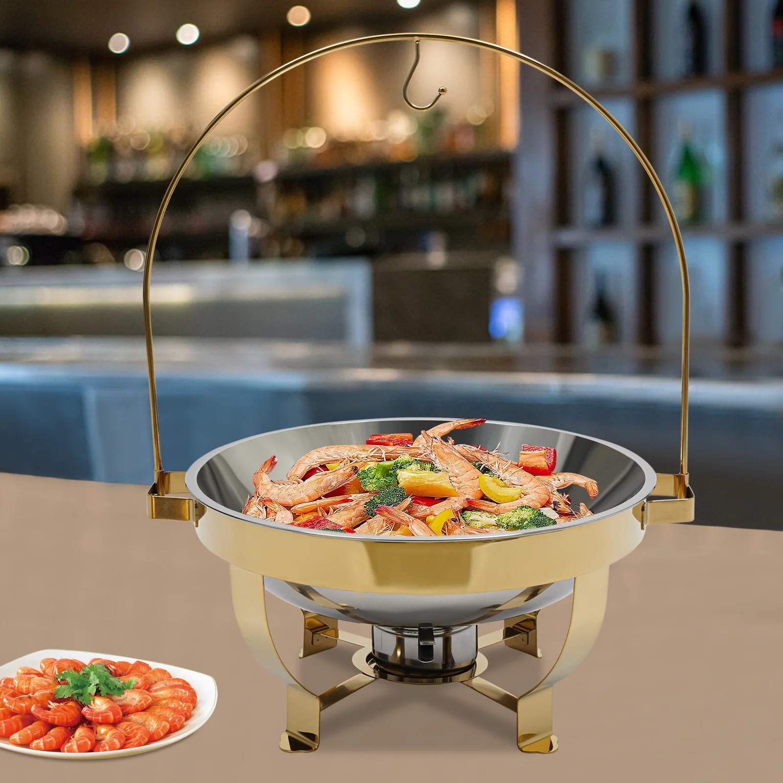 Gold Stainless Steel Chafing Dish Buffet Set, 7.26QT Large Capacity Food Warmer for Party Hotel Catering