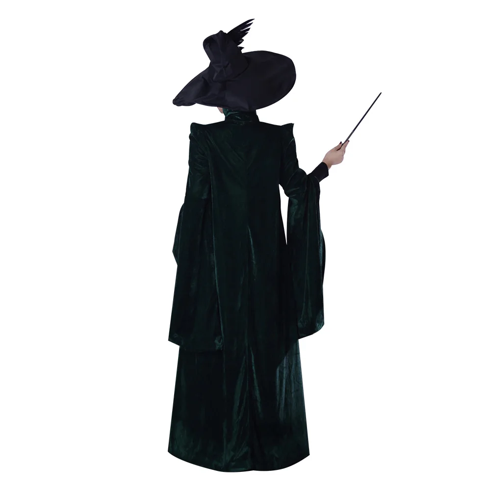 Adult/Kids McGonagall Cosplay Costume Professor Women Robe Dress Cloak Hat Magic Wand Outfits Halloween Carnival Party Suit