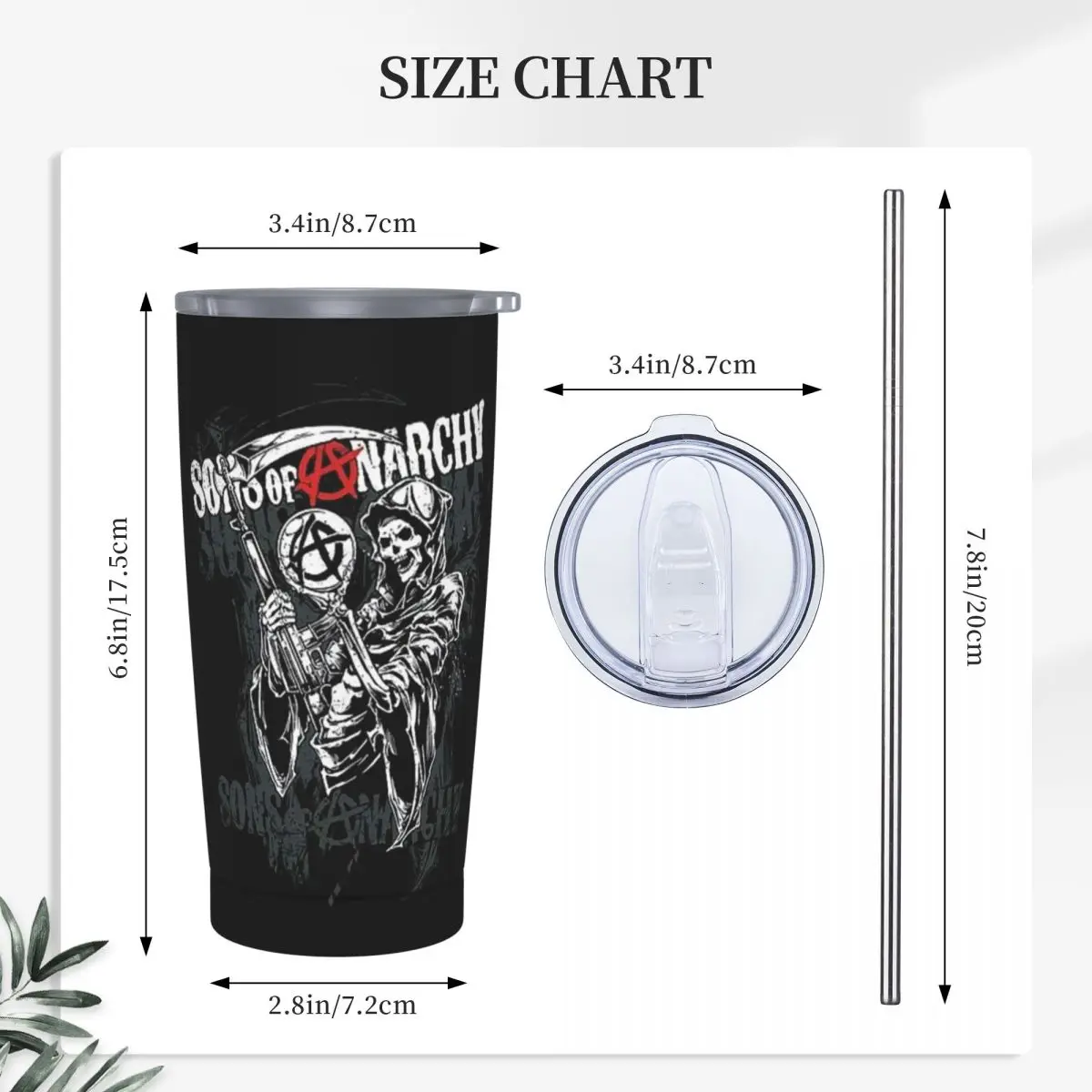 The Death Reaper Sons Of Anarchy Stainless Steel Tumbler Vacuum Insulated Mugs Thermal Cold Cup Straw With Lid 20oz