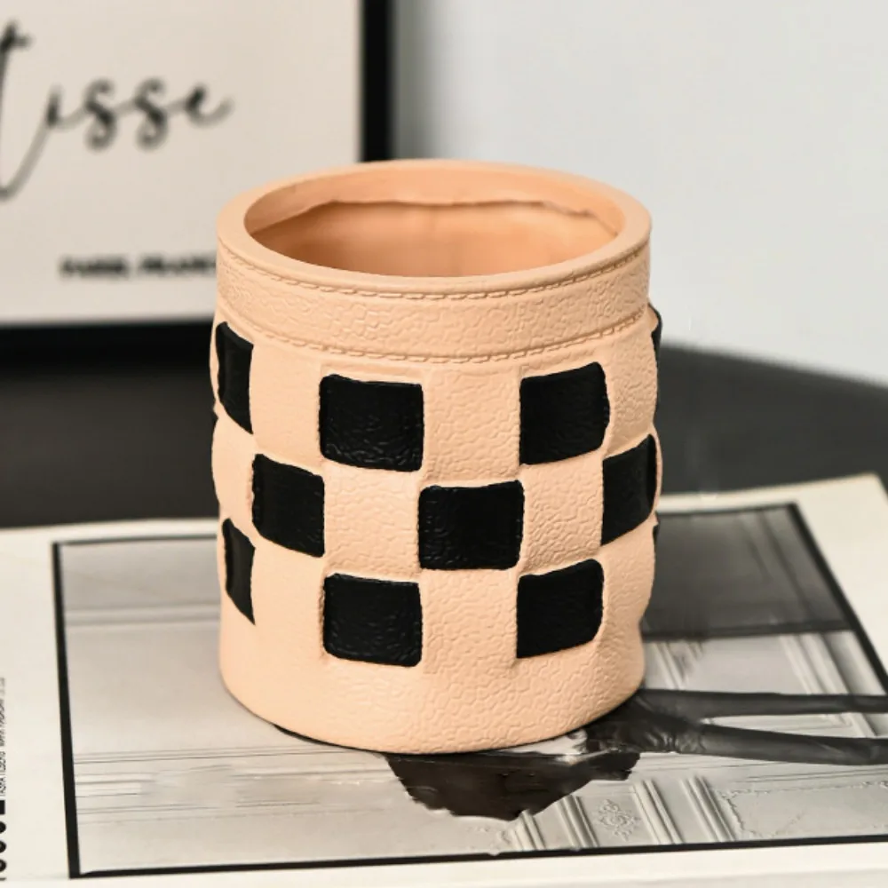 Imitation Leather Chessboard Pen Holder Multifunctional Creative Desktop Storage Box Large Capacity Simple Stationery Storage