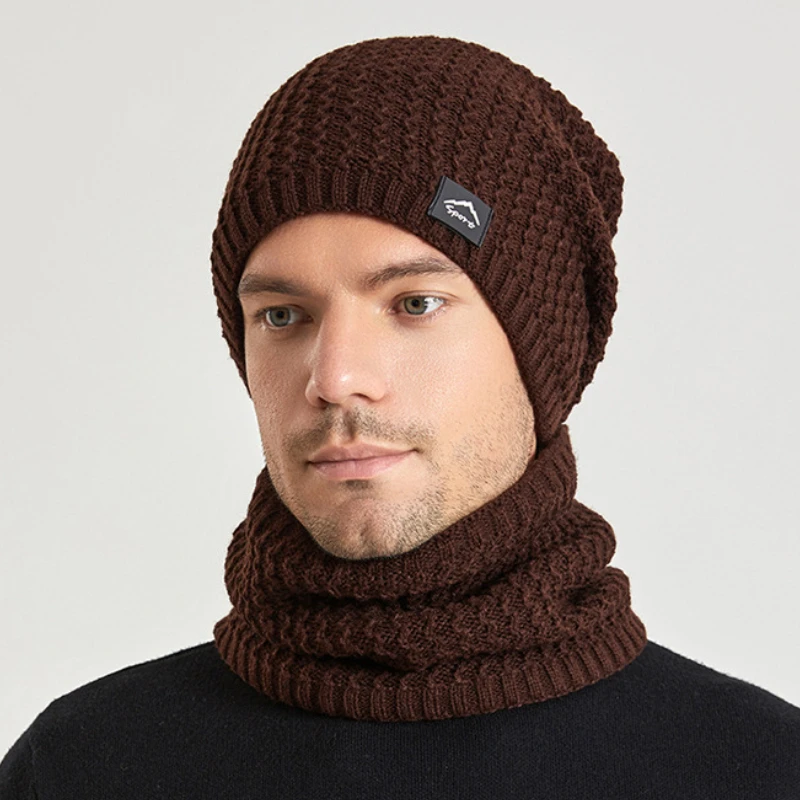 Gorro de punto con forro polar grueso para hombre y mujer, conjunto de bufanda, gorro cálido, para exteriores, para pareja, esquí, gorro de invierno, suave, acanalado