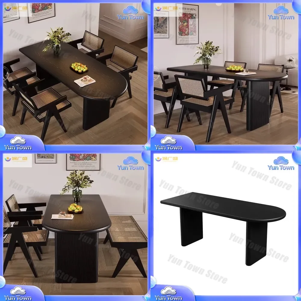 Oval Solid Wood Dining Table and Chair Combination for Small Apartment Household Rectangular Designer Dining Table Island