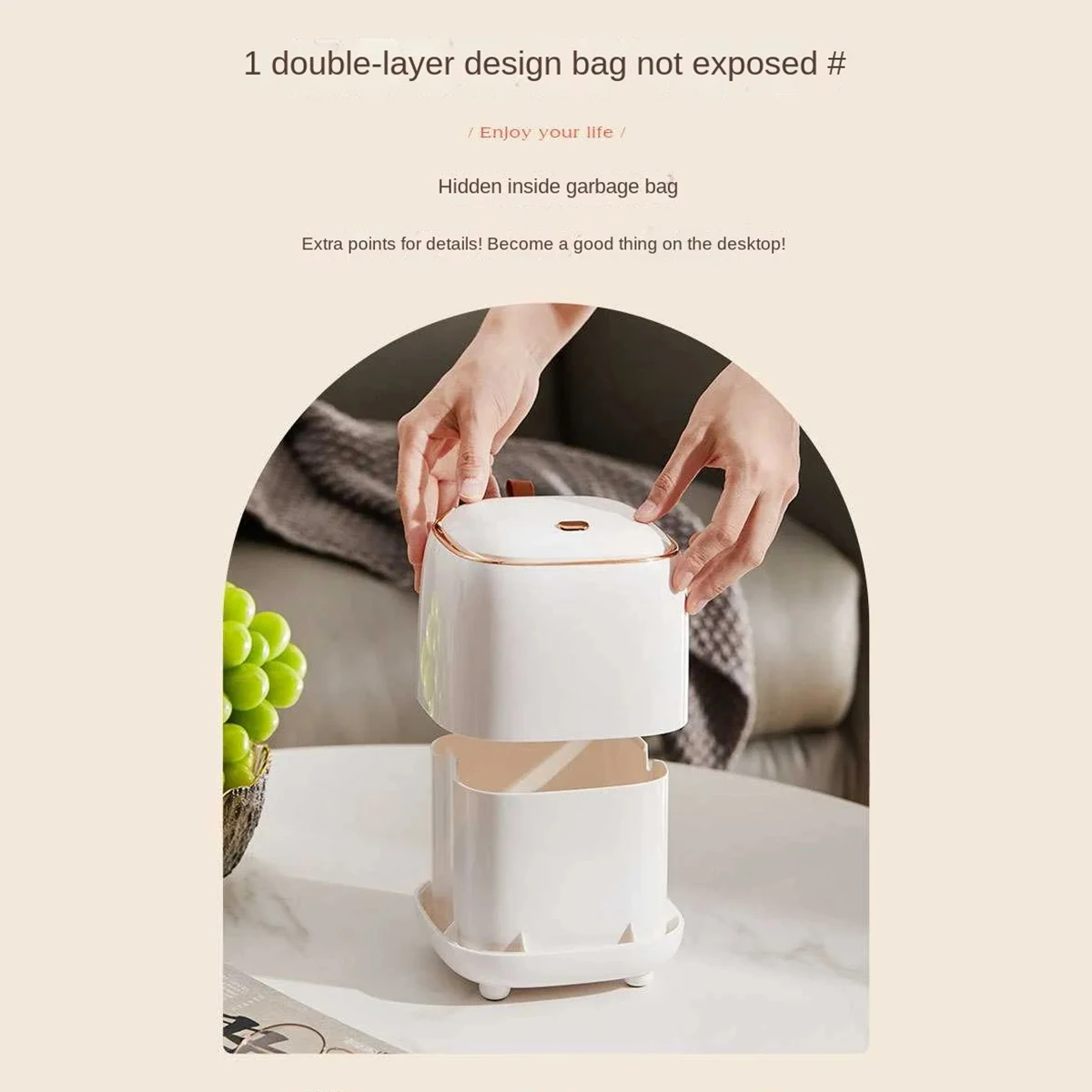 New Light Luxury Pressing Desktop Trash Can Double-layer Coffee Table Bomb Cover Small Storage Bucket