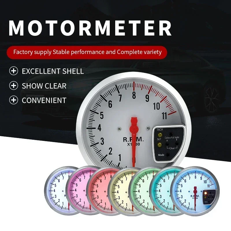 

5 Inch Tachometer 0-11000 RPM Tacho Gauge with 7 Colors LED Display Racing Car Gauge for 12V 1-8 Cylinder Engine Vehicles