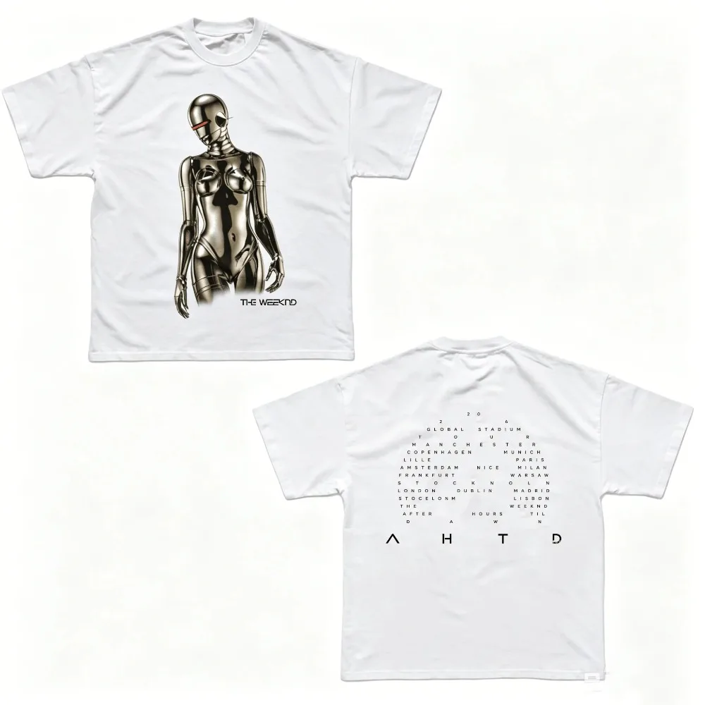 Metallic Cyborg Figure Print Men T Shirt Oversized Crew Neck Short Sleeve Tee Vintage Streetwear Loose Casual Daily Tops