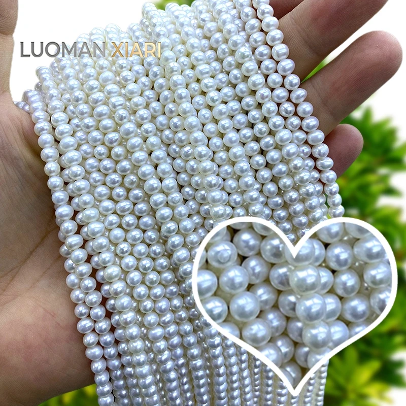 Eiförmige natürliche Süßwasserperlen, 5–6 mm, lose Abstandsperlen für die Schmuckherstellung, DIY-Halskette, Armband, Charms, Zubehör, 15''