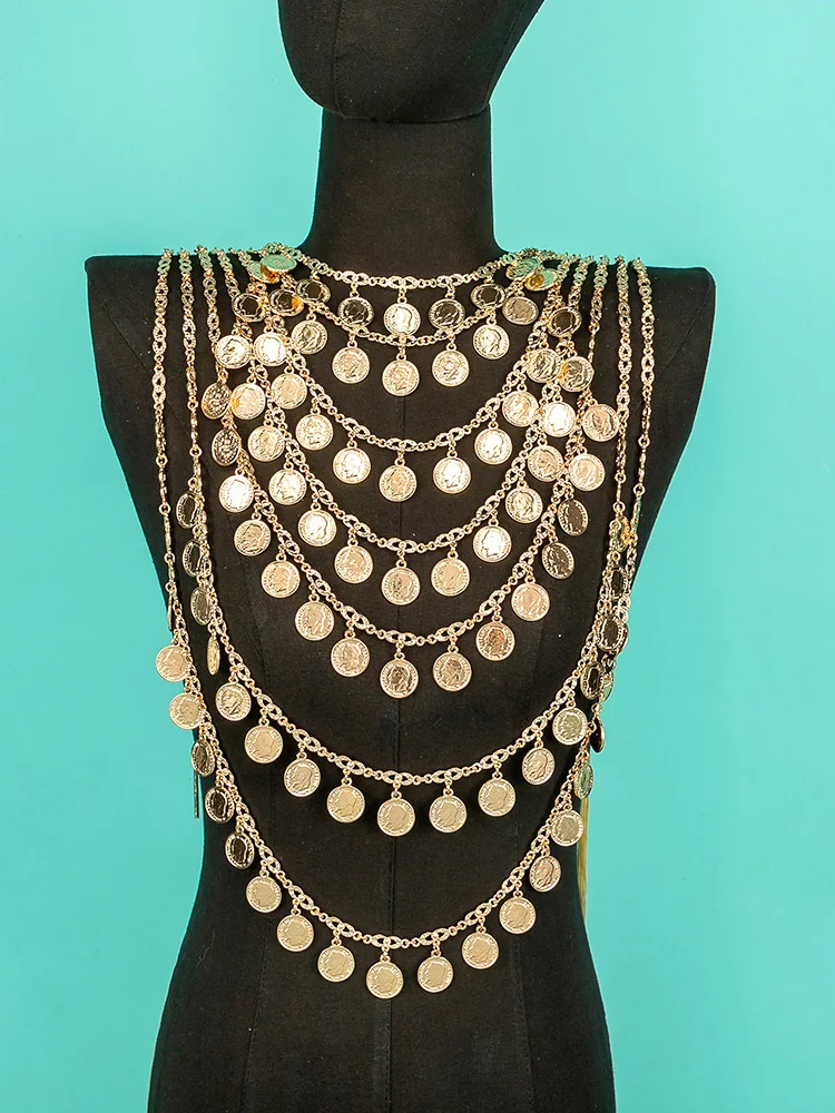 

Retro Court Style Handcrafted Heavy Work Extraordinary Production Multi-Layer Circular Portrait Coin Design Large Necklace