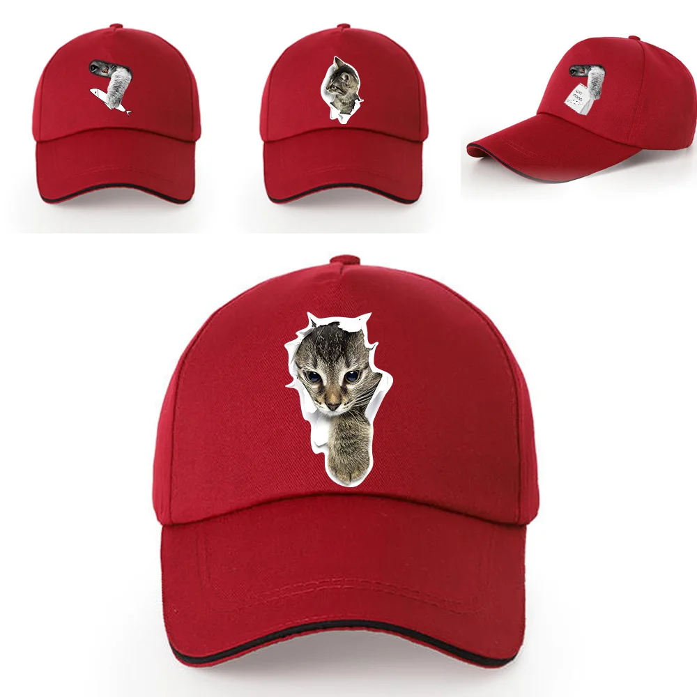 2026 Women Summer Casual Adjustable Baseball Hat Outdoor Sport Sunscreen Visors Hats Cat Print Snapback Cap Street Hip Hop Caps