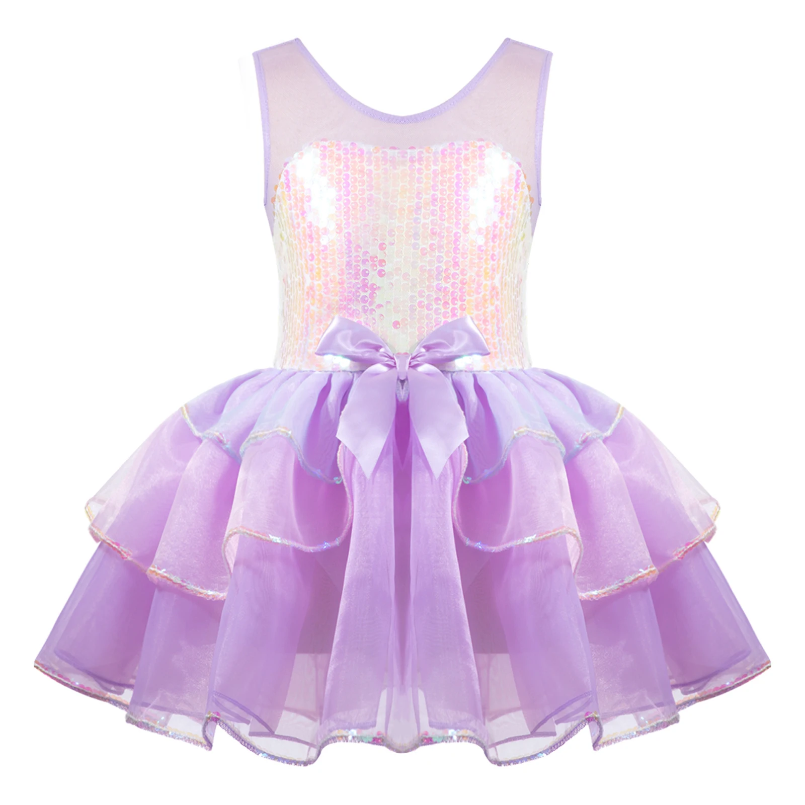 Kids Girls Ballet Dress Glitter Sequins Dance Tutu Skirted Gymnastics Leotard Ballerina Dancewear Children Performing Costumes