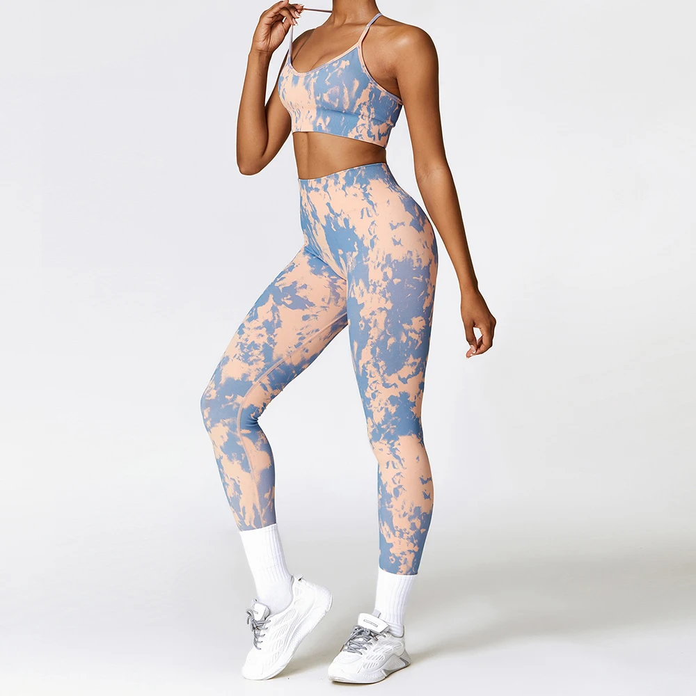 VNAZVNASI 3D seamless yoga workout sets Tie-dye printed suit gym