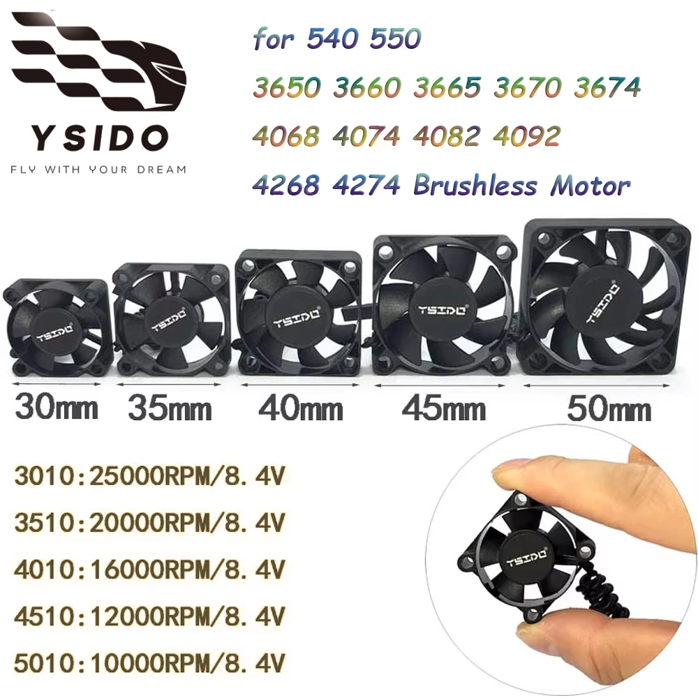 YSIDO 30mm 35mm 40mm 50mm RC Car Motor Cooling Fan for 1/8 1/10 1/12 RC Car 540 550 3650 3660 3665 4068 4274 Brushless Motor