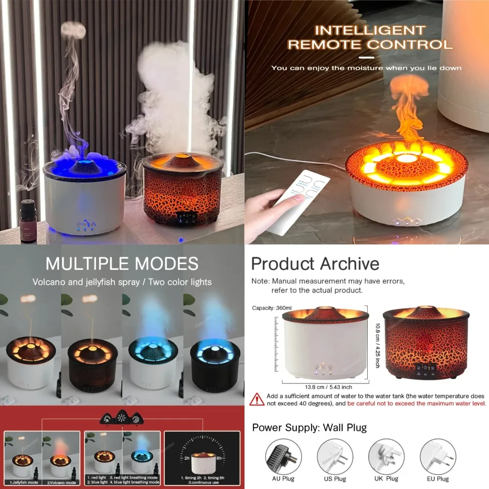 

Perfect Christmas Gift 360ml Ultrasonic Atomizing Volcanic Flame Air Humidifier Oil Diffuser Jellyfish Smoke Ring Sprayer