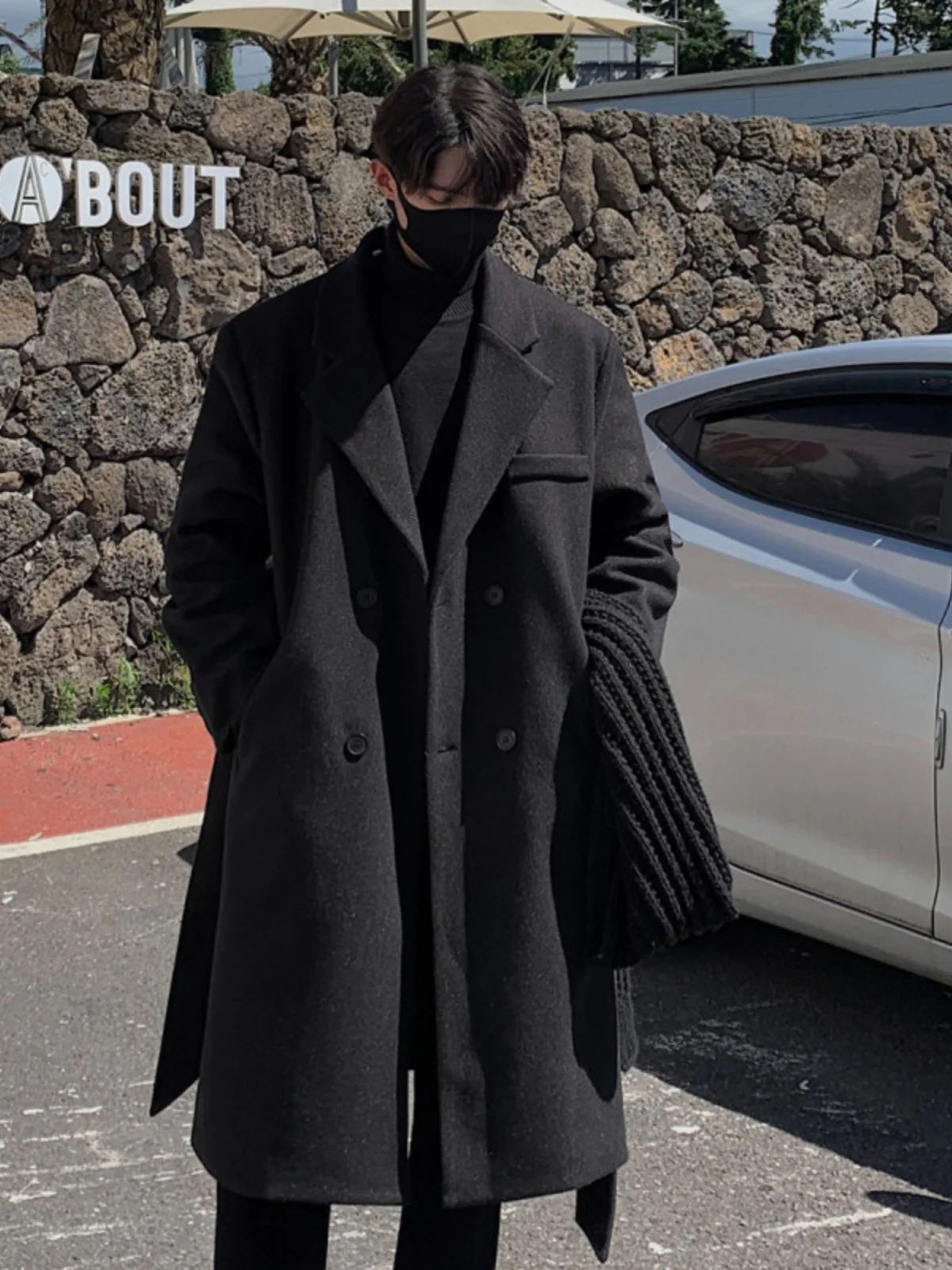 

Шерстяное пальто Thiened для мужчин, двубортное, с воротником-стойкой, ветрозащитное, с утепленными плечами, средней длины, повседневная верхняя одежда