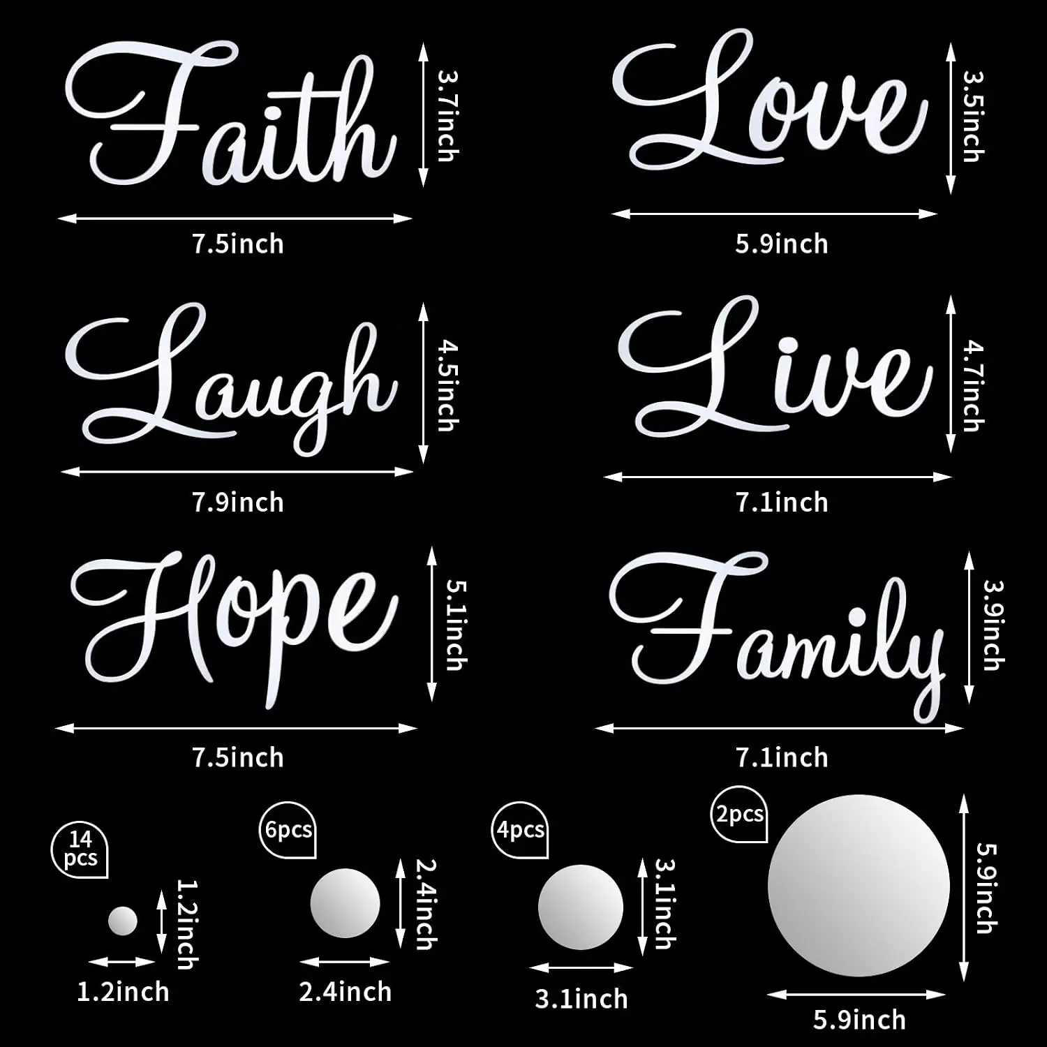 Acrylic Mirror Wall Letter Stickers, Self Adhesive Inspirational Words Decal for Bedroom Living Room Home Decor, 4 Colors