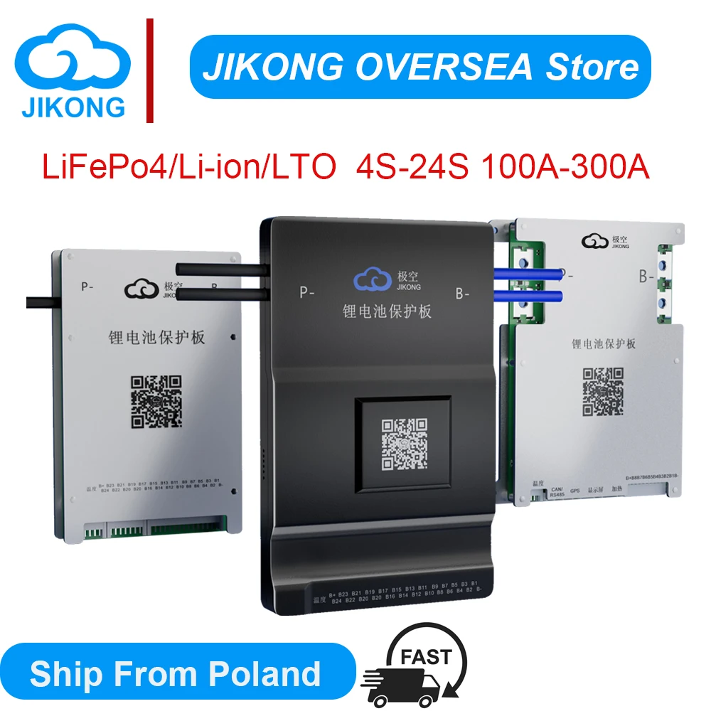 JIKONG JKBMS B1A8S20P 4S 7S 8S 12V 24V 100A 200A per Lifepo4 Li-ion LTO Batteria con 1A Actice Blance Smart BMS RS485 HEAT CAN
