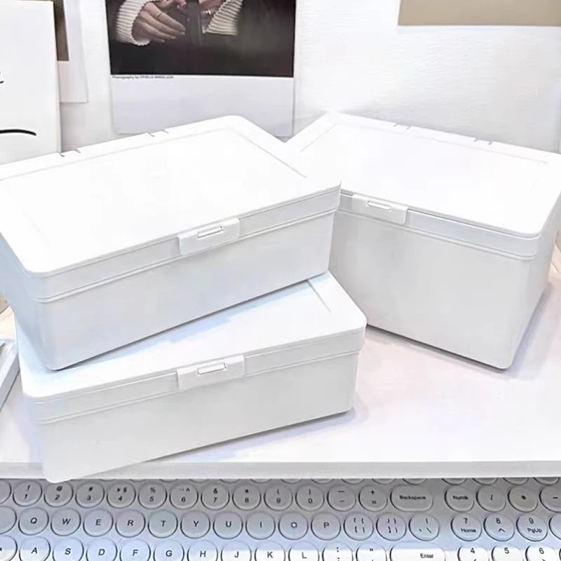 

Large Capacity Acrylic White Storage Box Korean Photocards Dustproof Container Flip-top Stationery Cosmetic Organizer