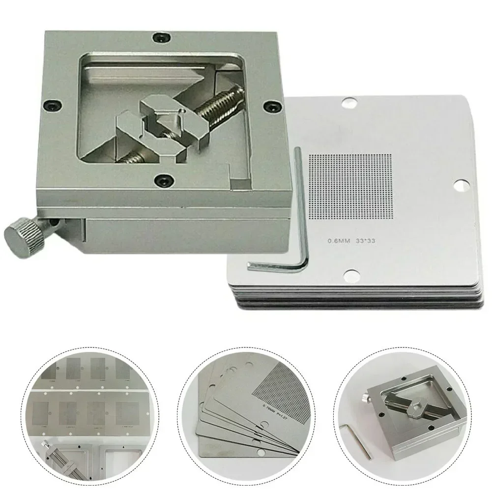 BGA Reballing Kit 90mm Reball Station Fixture Jig With 10Pcs-Universal Stencil Templates PCB Template Bracket Clamp CNC Tools